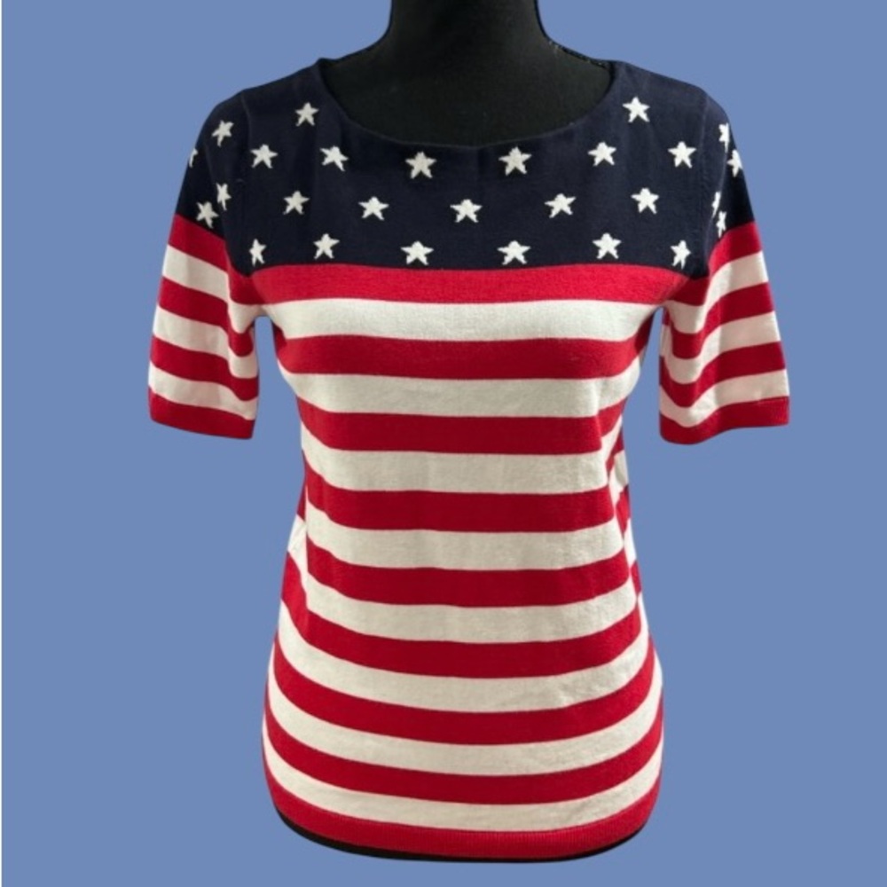 🇺🇸250TH ANNIVERSARY🇺🇸TALBOTS! AMERICAN FLAG SWEATER! 100% PIMA COTTON 🇺🇸 #USA